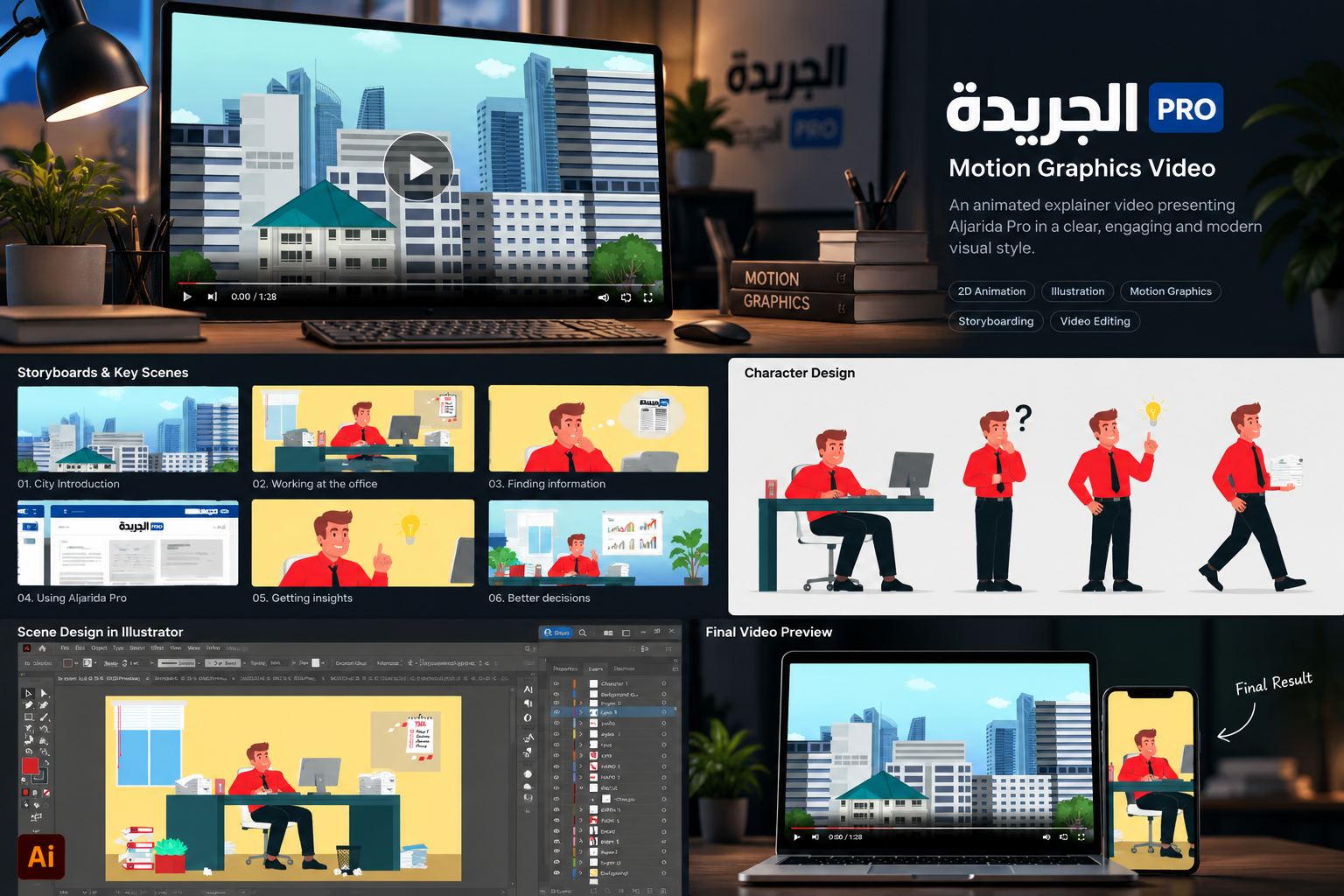 Aljarida Pro motion graphics storyboard and final video presentation
