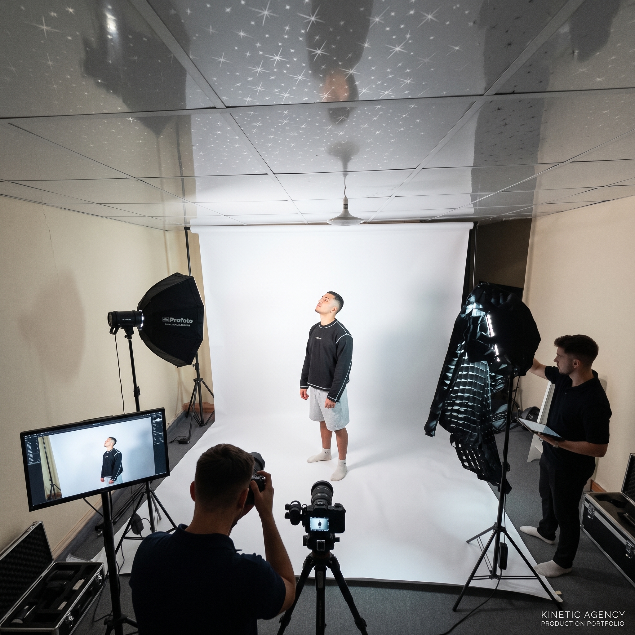 Behind the scenes Control studio setup with camera and lighting